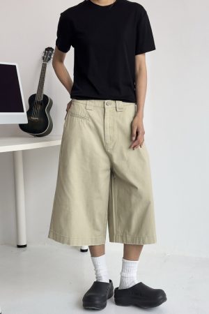 Men's Distressed Work Shorts - American Retro Barn Style, Straight-Cut Seven-Point Pants, Casual Couple's Summer Fashion