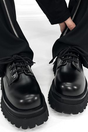 Men's High-End British Style Derby Shoes, Round Toe Leather, Thick-Soled, Height-Increasing, Trendy Formal Footwear