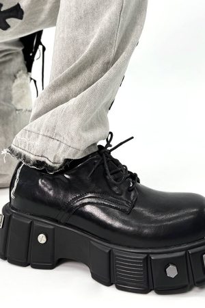 Men's High-End Round-Toe Derby Shoes - Thick-Soled Leather Footwear, Functional British Style, Height-Increasing Design