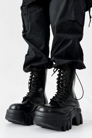 Men's High-Top Zipper Motorcycle Boots - Paris Bulldog Design, Thick-Soled, Height-Increasing, Genuine Leather Cosplay & Work Shoes