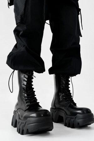 Men's High-Top Zipper Motorcycle Boots - Paris Bulldog Design, Thick-Soled, Height-Increasing, Genuine Leather Cosplay & Work Shoes