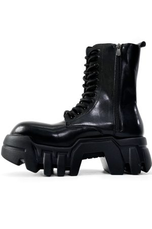 Men's High-Top Zipper Motorcycle Boots - Paris Bulldog Design, Thick-Soled, Height-Increasing, Genuine Leather Cosplay & Work Shoes