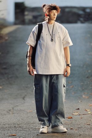 Men's Japanese Minimalist Short-Sleeve T-Shirt with Sewing Embroidery - 320g American Heavyweight Casual Trendy Wear