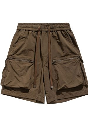 Men's Japanese Retro Summer Solid Color Loose Casual Shorts, Quick-Dry Multi-Pocket Five-Point Sports Pants