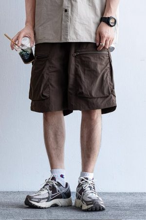 Men's Japanese Retro Summer Solid Color Loose Casual Shorts, Quick-Dry Multi-Pocket Five-Point Sports Pants