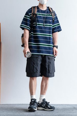 Men's Japanese Retro Summer Solid Color Loose Casual Shorts, Quick-Dry Multi-Pocket Five-Point Sports Pants