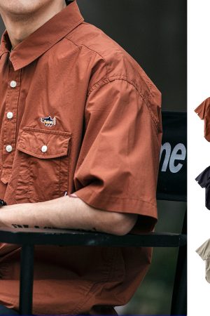 Men's Japanese Retro Summer Workwear Polo Shirt - Trendy Casual Half-Sleeve T-Shirt for 90s Inspired Style