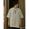 Men's Japanese Striped Pocket Work Shirt - Casual Summer Short Sleeve Fashion in Youthful Trendy Style