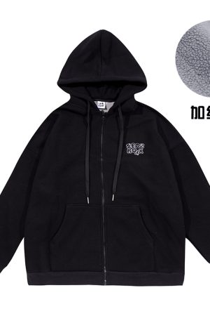 Men's Japanese-Style Fleece-Lined Hooded Sweatshirt, Loose Fit Solid Color Jacket for Autumn and Winter, Versatile City Style