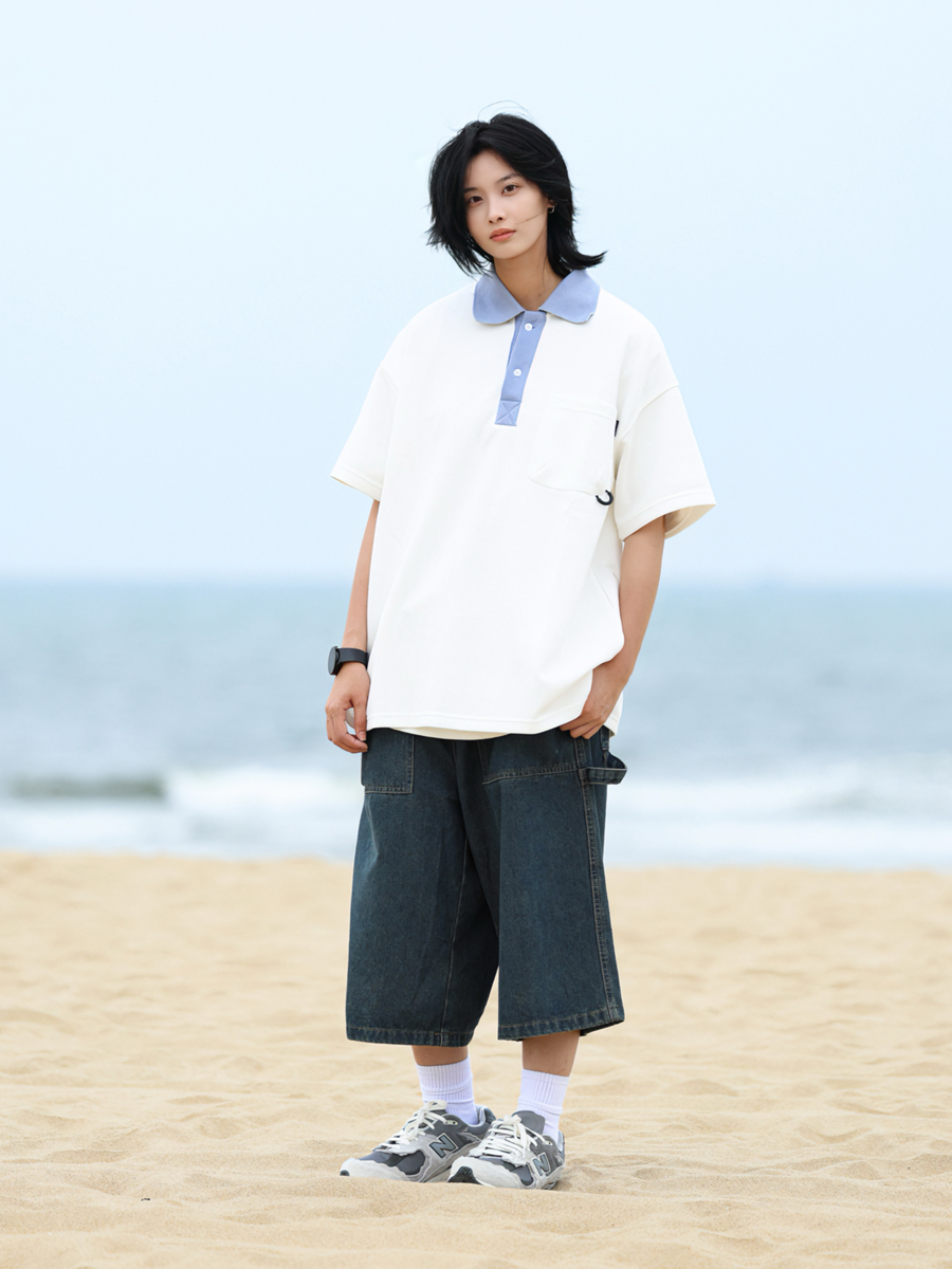 Men's Japanese-Style Heavyweight Cotton Polo Shirt - Short Sleeve Retro Casual Top for Versatile 90s Y2K Fashion Men's Japanese-Style Heavyweight Cotton Polo Shirt - Short Sleeve Retro Casual Top for Versatile 90s Y2K Fashion