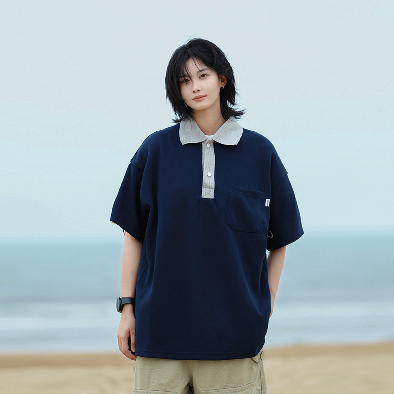 Men's Japanese-Style Heavyweight Cotton Polo Shirt - Short Sleeve Retro Casual Top for Versatile 90s Y2K Fashion Men's Japanese-Style Heavyweight Cotton Polo Shirt - Short Sleeve Retro Casual Top for Versatile 90s Y2K Fashion