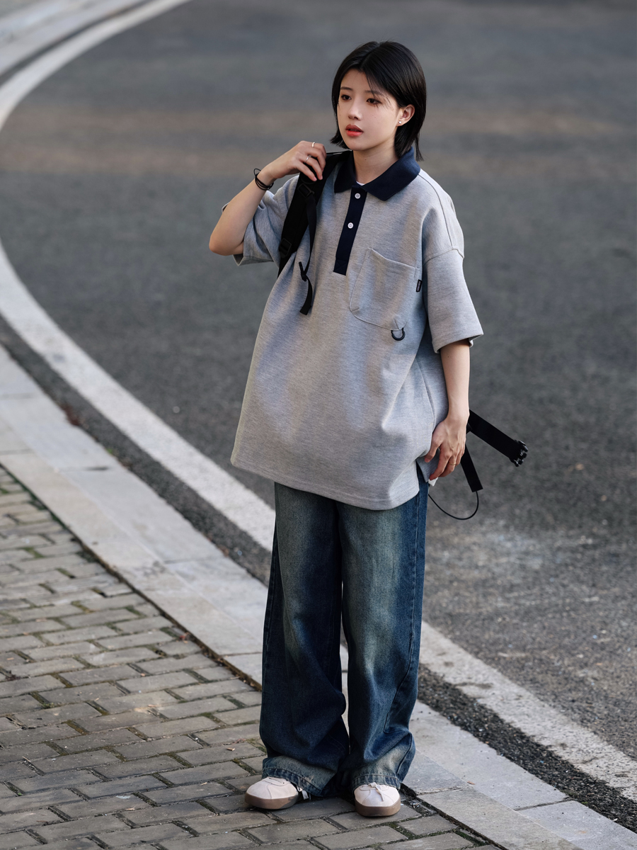 Men's Japanese-Style Heavyweight Cotton Polo Shirt - Short Sleeve Retro Casual Top for Versatile 90s Y2K Fashion Men's Japanese-Style Heavyweight Cotton Polo Shirt - Short Sleeve Retro Casual Top for Versatile 90s Y2K Fashion