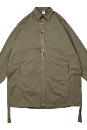 Men's Japanese Style Herringbone Bamboo Blend Shirt Jacket - Loose Windproof Coat for Spring and Autumn Fashion
