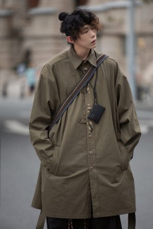 Men's Japanese Style Herringbone Bamboo Blend Shirt Jacket - Loose Windproof Coat for Spring and Autumn Fashion