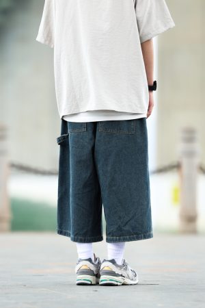 Men's Japanese Style Loose Fit Denim Shorts, American Retro Three-Quarter City Boy Workwear, Trendy Y2K Fashion