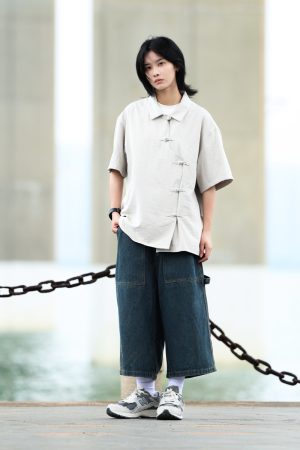 Men's Japanese Style Loose Fit Denim Shorts, American Retro Three-Quarter City Boy Workwear, Trendy Y2K Fashion