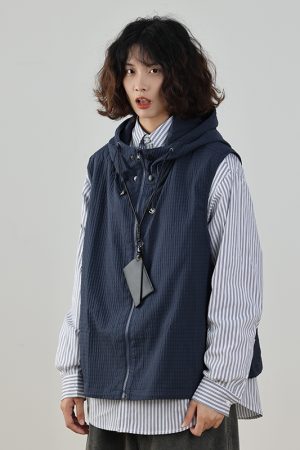 Men's Japanese Style Thin Hooded Vest - Versatile Outdoor Work Jacket for Couples, Trendy Fashion Essential