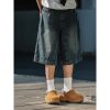 Men's Loose Wide-Leg Denim Shorts - Retro Patchwork Gradient Seven-Point Pants for Summer Casual Style