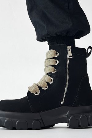 Men's Martin Boots with Side Zipper - British Punk Retro Motorcycle Boots, Thick-Soled Genuine Leather Mid-Calf Hiking Footwear