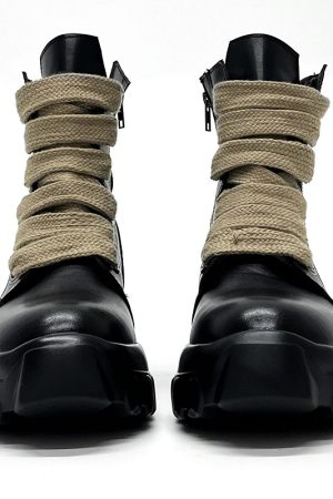 Men's Martin Boots with Side Zipper - British Punk Retro Motorcycle Boots, Thick-Soled Genuine Leather Mid-Calf Hiking Footwear