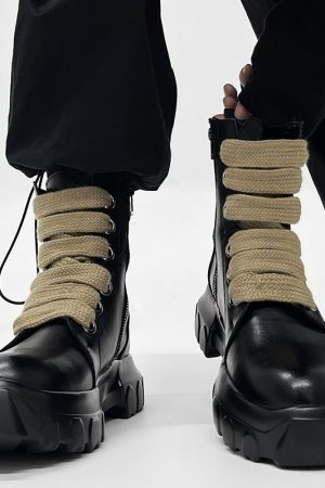 Men's Martin Boots with Side Zipper - British Punk Retro Motorcycle Boots, Thick-Soled Genuine Leather Mid-Calf Hiking Footwear