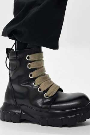 Men's Martin Boots with Side Zipper - British Punk Retro Motorcycle Boots, Thick-Soled Genuine Leather Mid-Calf Hiking Footwear