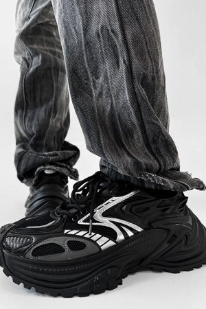 Men's Mech Black Rattlesnake Dad Shoes - Retro 90s Warrior Sports Sneakers for Couples, Stylish Running Footwear, National Trend