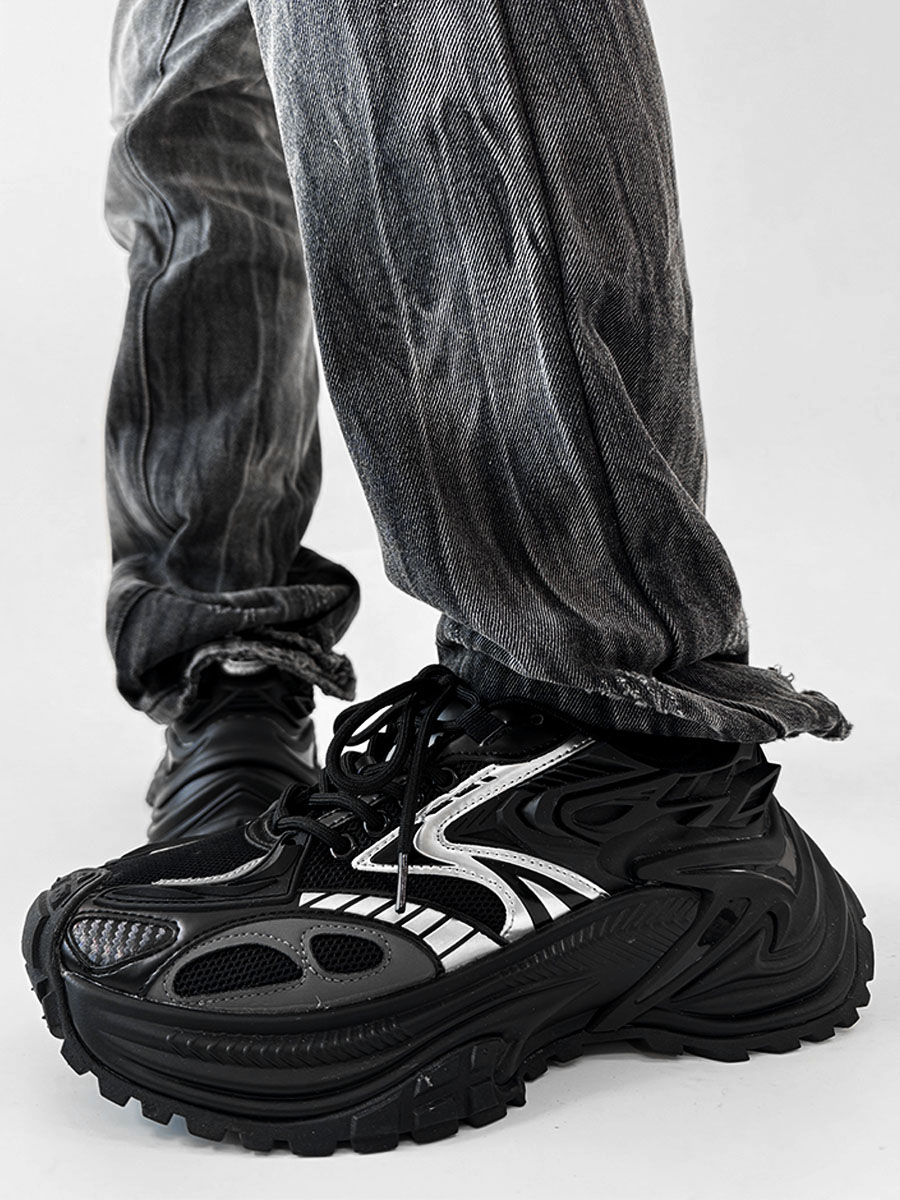 Men's Mech Black Rattlesnake Dad Shoes - Retro 90s Warrior Sports Sneakers for Couples, Stylish Running Footwear, National Trend Men's Mech Black Rattlesnake Dad Shoes - Retro 90s Warrior Sports Sneakers for Couples, Stylish Running Footwear, National Trend