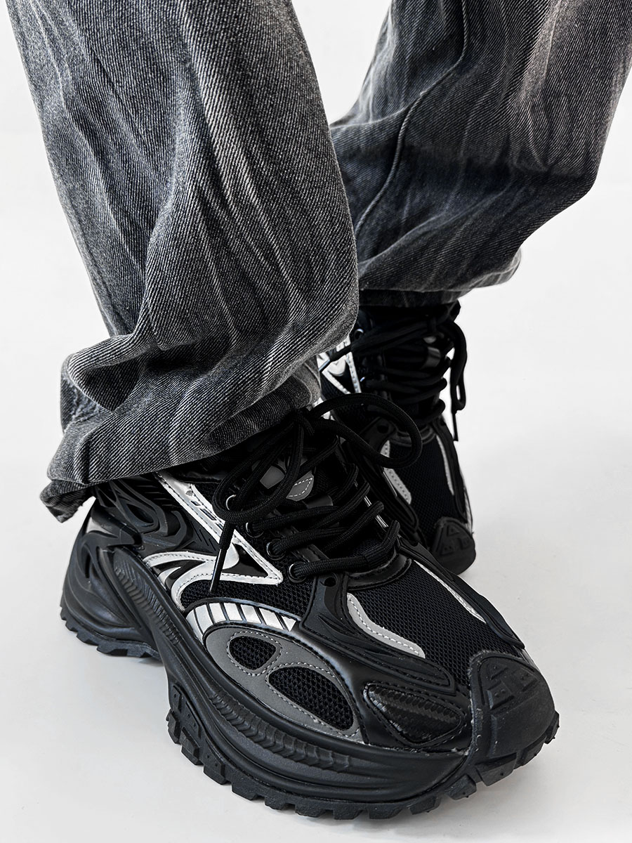 Men's Mech Black Rattlesnake Dad Shoes - Retro 90s Warrior Sports Sneakers for Couples, Stylish Running Footwear, National Trend Men's Mech Black Rattlesnake Dad Shoes - Retro 90s Warrior Sports Sneakers for Couples, Stylish Running Footwear, National Trend