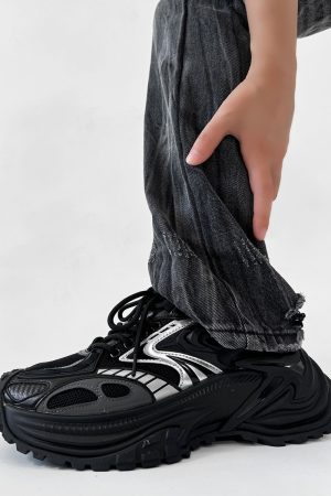 Men's Mech Black Rattlesnake Dad Shoes - Retro 90s Warrior Sports Sneakers for Couples, Stylish Running Footwear, National Trend