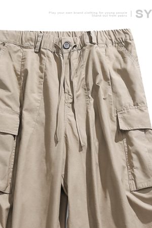 Men's Military Cargo Pants with Closed Pleated Design and Multiple Pockets - Tapered Casual Long Pants