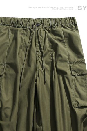 Men's Military Cargo Pants with Closed Pleated Design and Multiple Pockets - Tapered Casual Long Pants