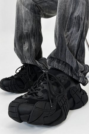 Men's Retro Black Knight Octopus Dad Shoes - Breathable Mesh Hiking Sneakers for Couples with Big Toe Design