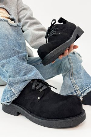 Men's Retro Brown Suede Derby Shoes with Mickey Mouse Design, Thick-Soled British Style, Trendy Oversized Footwear