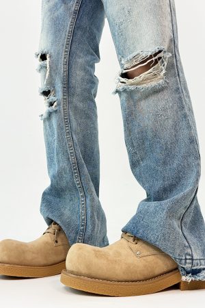 Men's Retro Brown Suede Derby Shoes with Mickey Mouse Design, Thick-Soled British Style, Trendy Oversized Footwear