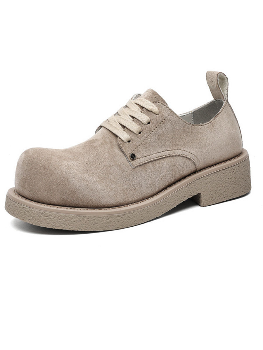 Men's Retro Brown Suede Derby Shoes with Mickey Mouse Design, Thick-Soled British Style, Trendy Oversized Footwear Men's Retro Brown Suede Derby Shoes with Mickey Mouse Design, Thick-Soled British Style, Trendy Oversized Footwear