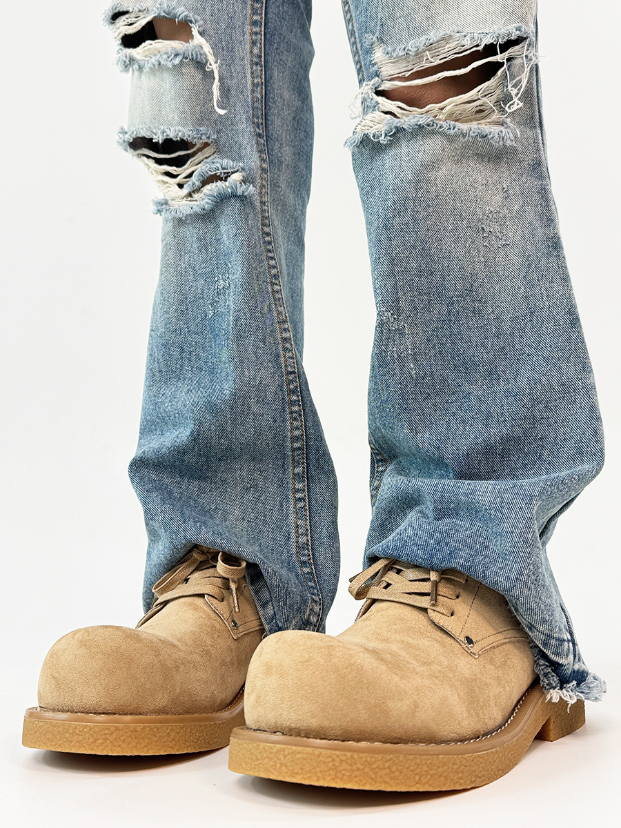 Men's Retro Brown Suede Derby Shoes with Mickey Mouse Design, Thick-Soled British Style, Trendy Oversized Footwear Men's Retro Brown Suede Derby Shoes with Mickey Mouse Design, Thick-Soled British Style, Trendy Oversized Footwear