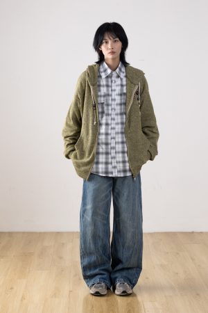 Men's Retro Distressed Straight-Leg Jeans with Lightning Pattern - Gradient Wide-Leg Style for a 90s American Fashion Look