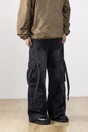 Men's Retro Patchwork Cargo Jeans with 3D Pockets - Loose Fit Commuting Casual Long Pants, Perfect for Y2K Style
