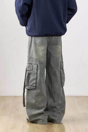 Men's Retro Patchwork Cargo Jeans with 3D Pockets - Loose Fit Commuting Casual Long Pants, Perfect for Y2K Style