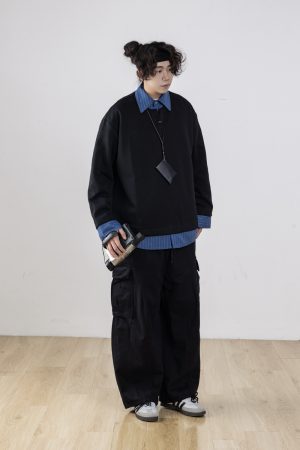 Men's Retro Striped Color-Block Fake Two-Piece Sweatshirt with V-Neck Design - Loose Fit, Versatile Style for 90s and Y2K Inspired Looks