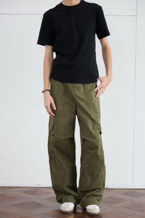 Men's Retro Wide-Leg Pleated Casual Pants with Large Pockets - Loose Straight American Style Trousers