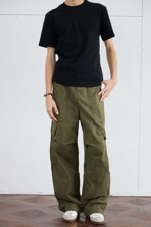 Men's Retro Wide-Leg Pleated Casual Pants with Large Pockets - Loose Straight American Style Trousers