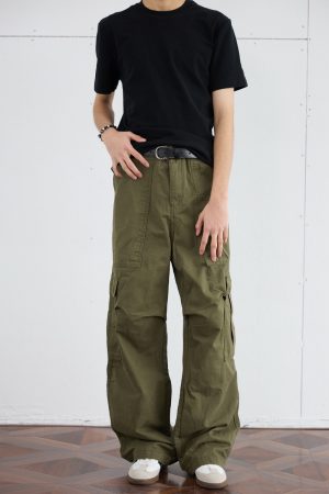 Men's Retro Wide-Leg Pleated Casual Pants with Large Pockets - Loose Straight American Style Trousers