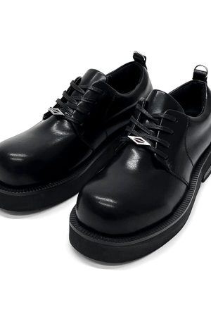 Men's Round-Toe Derby Shoes in Genuine Leather, High-End British Style, Trendy Thick-Soled, Height-Increasing Dress Shoes