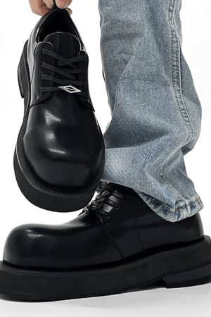 Men's Round-Toe Derby Shoes in Genuine Leather, High-End British Style, Trendy Thick-Soled, Height-Increasing Dress Shoes