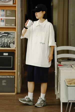 Men's Short Sleeve Polo Shirt with Zipper Design, Loose Fit Summer Top, Trendy Niche Style