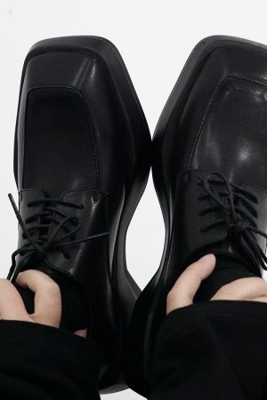 Men's Square-Toed Thick-Soled Derby Shoes - High-End British Style, Versatile Genuine Leather Business Casual Footwear