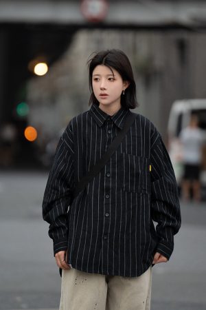 Men's Striped Long Sleeve Shirt with Heavy Industry Collar - Versatile Spring Commuter Wear