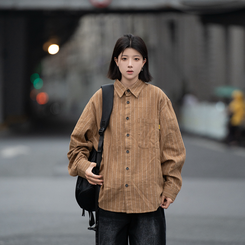 Men's Striped Long Sleeve Shirt with Heavy Industry Collar - Versatile Spring Commuter Wear Men's Striped Long Sleeve Shirt with Heavy Industry Collar - Versatile Spring Commuter Wear